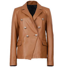 YOLOAgain-Chaqueta de piel auténtica para mujer, chaqueta de piel de oveja auténtica con doble botonadura, 5 colores 2024 - compra barato