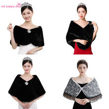 Bridal Real Pictures Black Party Evening Prom Jacket Wrap Faux Fur Wedding Cape Winter Women Bolero Wrap Winter Shawl 2024 - buy cheap