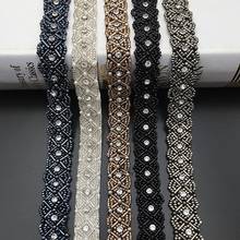 5Yards/Lot Pearl Rhinestones Beaded Trims Lace Ribbon Fabric Clothes Decoration Wedding Dress Collar Sleeve Lace Applique Crafts 2024 - buy cheap