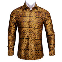 Barry.Wang Gold Paisley Bright Silk Shirts Men Autumn Long Sleeve Casual  Flower Shirts For Men Designer Fit Dress Shirts BCY-03 2024 - buy cheap