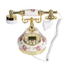 Teléfono antiguo Vintage con cable fijo, Base redonda con patrón de flores de cerámica europea, con botón de marcación, para el hogar 2024 - compra barato
