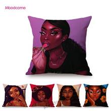 Black Girl Lollipop Cartoon Fashion African Queen Lady Cotton Linen Home Decorative Art Throw Pillow Case Car Cushion Cover Case 2024 - buy cheap