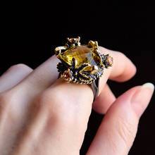 Anel de pedra triângulo dourado grande, zircônio cúbico champanhe, joias femininas, joias de cobre, anéis quentes para festa 2024 - compre barato