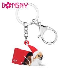 Bonsny-Llavero de acrílico con diseño de perro Chihuahua para mujer, llavero para bolso, llavero de Animal, bolso para coche, regalo para niña 2024 - compra barato