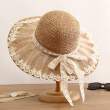Соломенная шляпа, женская, летняя, дышащая, с кружевными полями 2024 - купить недорого