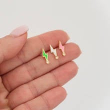 100% 925 Sterling silver 2022 Summer new arrived colorful Neon enamel lighting bolt stud earring minimal delicate small stud 2024 - buy cheap