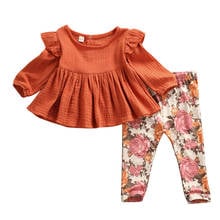 Conjunto de ropa de flores para niños y niñas, Tops de manga larga con volantes y pantalones florales, trajes de 6m a 5 años, primavera y otoño 2024 - compra barato