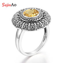 Szjinao Citrine Ring Flower Round 925 sterling silver Ladies Rings  Vintage Carve White Gold Ring Charm 2020 Brand Fine  Jewelry 2024 - buy cheap