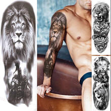 León rey gladiador Guerrero temporal manga de tatuajes para hombre y mujer, tatuaje de brazo completo, pegatina de Animal negro, tatuajes falsos 2024 - compra barato