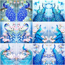HUACAN-cuadro elaborado con diamantes de imitación de Animal, mosaico de punto de cruz, decoración de pavo real para el hogar 2024 - compra barato
