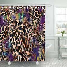 Kit de cortinas de chuveiro púrpura com estampa de leopardo animal abstrato preto e africano, camuflagem com tecido de poliéster 72x78 polegadas 2024 - compre barato