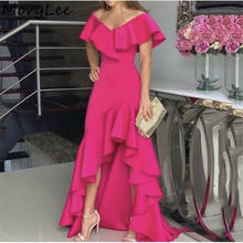 Pink Evening Dresses 2020 V-Neck Floor Length Sweep Train A-Line Satin Pleated Evening Dresses vestidos de fiesta de noche 2024 - buy cheap