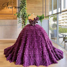 Purple Tiered Long Evening Dresses 2020 Puffy Ball Gown Beaded Tulle Arabic Dubai Women Formal Party Dress Prom Gowns With Train 2024 - buy cheap