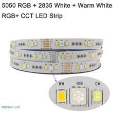 Fita de led, 5m rgb + cct luz 5050 rgb smd + 2835 branco quente e branco, faixa de led 12v 24v 12mm, decoração festiva pcb 2024 - compre barato