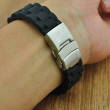 Black Silicone Rubber Watch Strap Band Deployment Buckle Waterproof 20mm 22mm 62KE 2024 - buy cheap