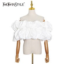 Twotwinstyle-camisa feminina branca, elegante, com manga curta, gola redonda, moda feminina, roupas de verão 2024 - compre barato