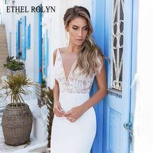 ETHEL ROLYN Mermaid Wedding Dress 2022 Elegant Backless Beaded Appliques Spaghetti Straps Bride V-Neck Stretch Satin Bridal Gown 2024 - buy cheap