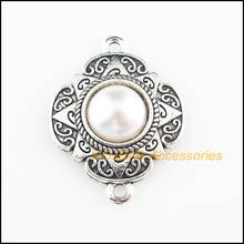 8 New Flower Charms Tibetan Silver Tone Retro Heart White Acrylic Connectors 23.5x30mm 2024 - buy cheap