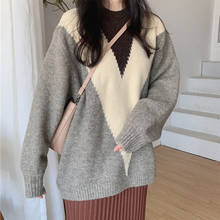 V-joint Geometric Sweater Women Loose long Sleeve Straight Tube  Pullover Sweater Oversize Warm Pullovers Jumper Female 2020 2024 - buy cheap