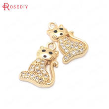 (38874)6PCS 24K Champagne Gold Color Brass and Zircon Cat Charms Pendants Jewelry Making Supplies Diy Findings Accessories 2024 - buy cheap
