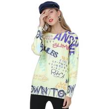 Xikoi blusa feminina estampada de letras, blusa de malha larga gola redonda estilo coreano solta roupa de exterior para mulheres inverno 2024 - compre barato