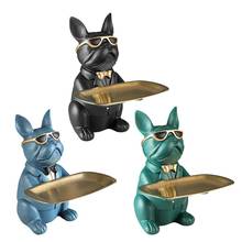Estatua de Bulldog, adornos de almacenamiento, bandeja de llaves de entrada, Decoración de mesa del hogar, Banco de monedas de resina, estatuilla de perro en miniatura 2024 - compra barato