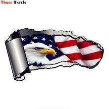 Three Ratels FTC-850# 20x10.9cm Ripped Open Gash Torn Metal Design With American Eagle & US Flag Motif Vinyl Car Sticker 2024 - buy cheap