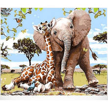 Oil Painting By Number Giraffe And Elephant Color Drawing HandPainted Animal Pciture By Number On Canvas Frame DIY Kit Decor Art 2024 - buy cheap