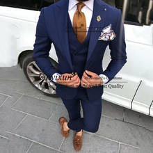 Terno Masculino, новейший дизайн, пальто и брюки, темно-синяя модель, мужские блейзеры для выпускного вечера, смокинги для жениха, мужской костюм Smooking 2020 2024 - купить недорого