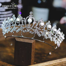 HIMSTORY-corona y Tiara europea para mujer, accesorios para el cabello de boda, tocado de princesa de lujo, flores de diadema de perlas, joyas 2024 - compra barato