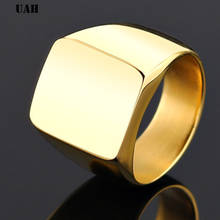 UAH-Anillos cuadrados de gran ancho para hombre, anillos de acero titanio, para dedo, plata, oro negro, anillo de hombre, bisutería anel 2024 - compra barato