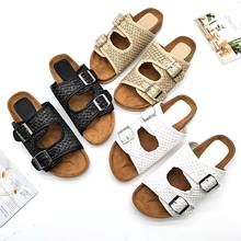 Zapatillas de verano suaves para mujer, chanclas planas de tela PU 2021, calzado básico 2024 - compra barato