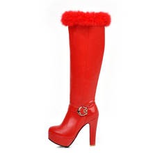 Botas hasta la rodilla para mujer, zapatos con plataforma de piel, cálidos, color rojo, blanco y negro, para invierno 2024 - compra barato