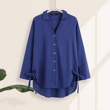 ZANZEA Spring Shirt Elegant Women Blouse Casual Cotton Linen Blusas Loose Buttons Tunic Female V neck Long Sleeve Lace Up Tops 2024 - buy cheap