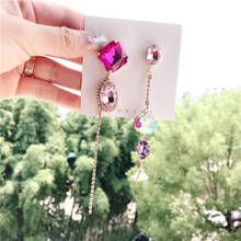 2019 Korean Elegant The New Colorful Rhinestone Pendant Asymmetric Earrings Ladies Fashion Long Shiny Crystal Pendant Jewelry 2024 - buy cheap