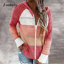 Women Elegant V-Neck Knitted Sweater Autumn Casual Long Sleeves Hooded Jumper Tops Female 3XL Vintage Patchwork Striped Sweater 2024 - buy cheap