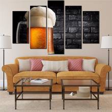 Wall Painting Art Picture Paint on Canvas for Living Room Nostalgic Beer Poster 5 Panel Canvas Wall Art 2024 - buy cheap