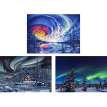 Pintura de diamante aurora 3 tamanhos diy 5d diamante bordado paisagem lago ponto de cruz completo broca redonda arte de parede decoração de casa 2024 - compre barato