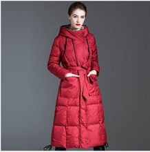 Women's Long Hooded Waist Down Jacket Red Black Color Coats Fashion Mid-Long Ladies Winter Jackets Warm Outwear Female Overcoat 2024 - buy cheap