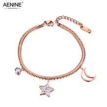AENINE Stainless Steel Star Moon Charm Double Layers Women Bracelet Bangle Snake Link Chain Bohemia Summer Beach Jewelry AB19019 2024 - buy cheap