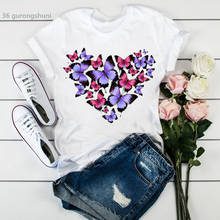 New arrival 2021 women's t-shirt heart-shaped butterfly print t shirt femme Korean style clothes Vintage tshirt casual girl tees 2024 - buy cheap