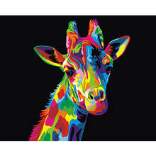 Imágenes enmarcadas de jirafa colorida, pintura por números DIY, pintura al óleo sobre lienzo, decoración del hogar, arte de pared GX26194, 40x50cm 2024 - compra barato