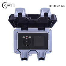 Coswall IP66 Водонепроницаемая напольная настенная розетка стандарта ЕС с 2 usb-портом для зарядки + 1 банда 1 способ включения/выключения светильник 2024 - купить недорого