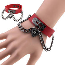 Punk  Rhinestone Heart Spikes Chains Cuff Leather Bracelet Gothic Rock Unisex Bangles Bracelets Jewelry 2024 - buy cheap