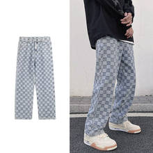 Fashion Mens Vintage Washed Jeans Hip Hop Plaid Loose Fit Denim Pants Harajuku Urban Style Dad Jean Trousers Male 2024 - buy cheap