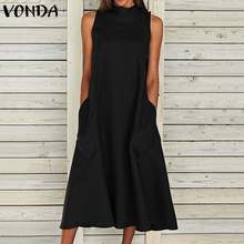 VONDA vestido sin mangas 2019 mujeres Sexy cuello redondo Vintage Maxi Vestidos largos Casual suelto Vestidos de fiesta talla grande vestido 5XL bata 2024 - compra barato