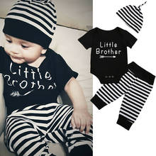CANIS Newborn Baby Boy Little Brother Outfit Clothes Short Sleeve Letter Pritned Romper+Striped Pants Hat Set 2024 - buy cheap