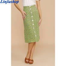 Elegant Split Midi Skirt Harajuku Vintage High Waist Bow Sashes Chiffon Green Retro Floral Print Slim Center Buttons Skirt 2024 - buy cheap