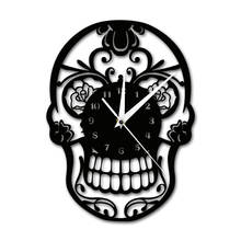 Мексиканский череп ваза де настенные часы на каждый день мертвых сахарный череп настенные часы с цветочным узором, ярких цветов Декоративный принт «Череп»; Висит настенные часы 2024 - купить недорого