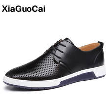 Men Shoes Summer Casual Leather Footwear Luxury British Business Male Flats Breathable Holes Big Size 2021 New Dropshipping 2024 - buy cheap